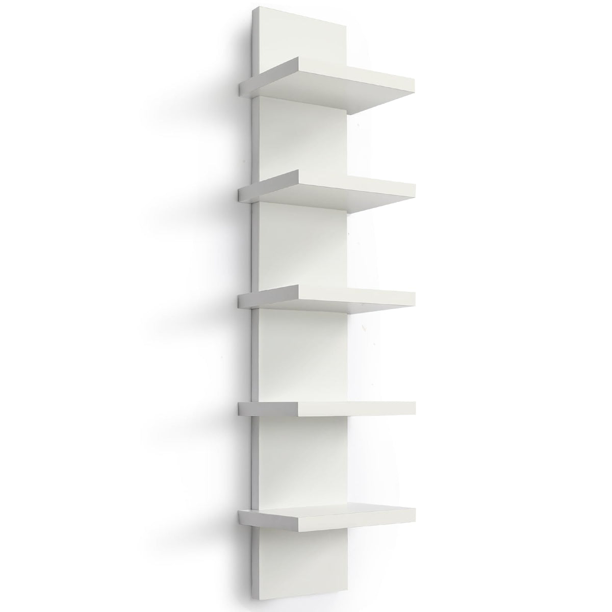 Homaterial 5-tier white wall shelf, front view, ideal for organized display