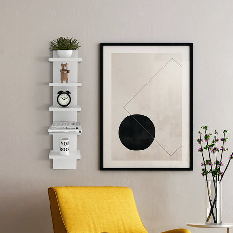 Installation diagram showing how Homaterial shelf mounts to the wall