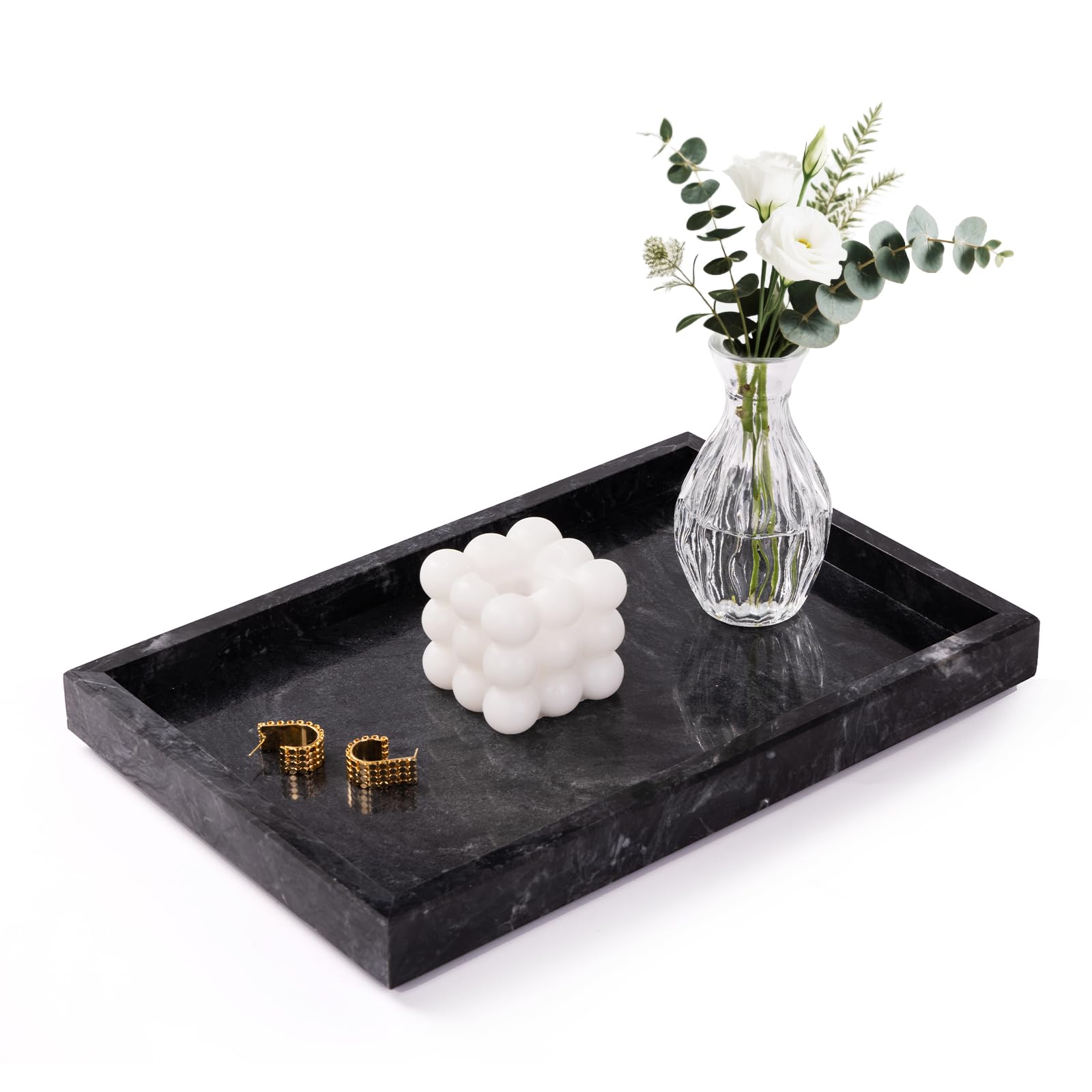 Homaura marble bathroom tray showing gray-black veins on a clean surface