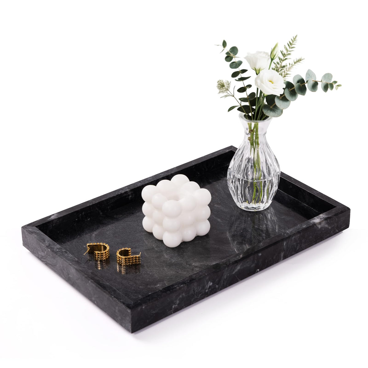 Homaura marble bathroom tray showing gray-black veins on a clean surface