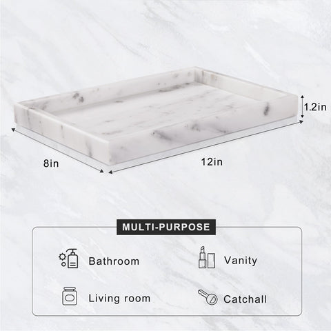 Homaura marble tray on bathroom counter highlighting non-slip feet and easy cleaning