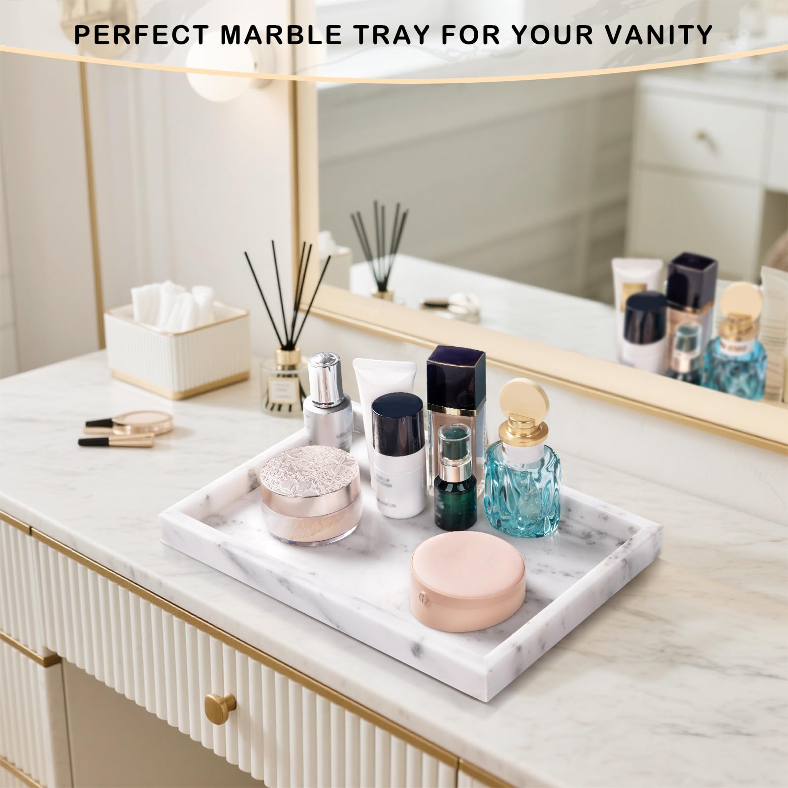 Homaura marble catchall tray perfect for candles, perfumes, and small decor
