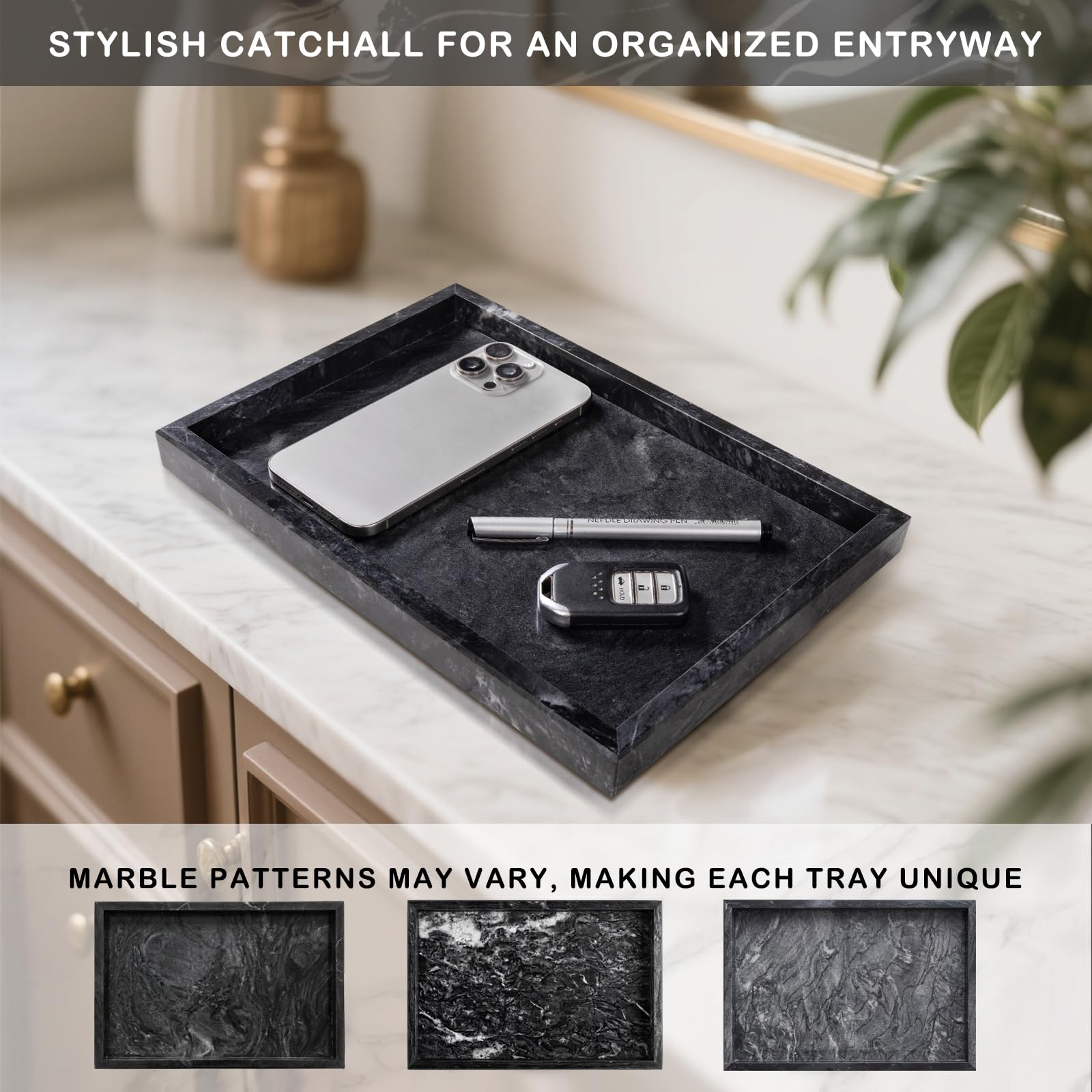 Homaura tray neatly organizes perfumes and jewelry on a dresser