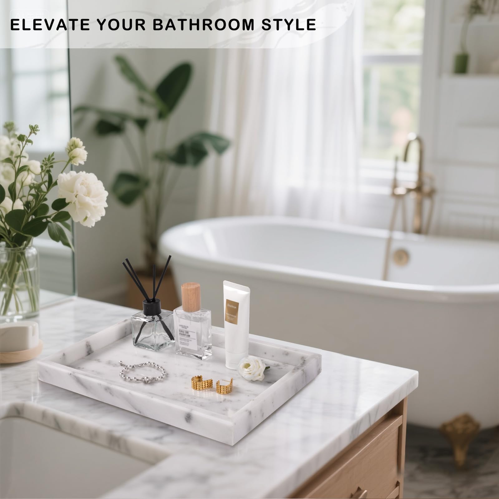 Homaura non-slip marble tray stays steady on countertops during daily routines