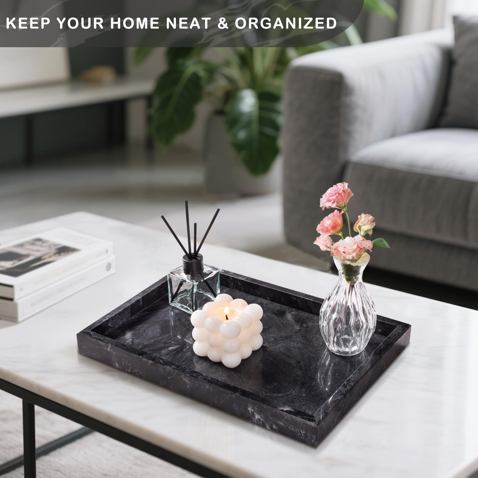 Homaura tray on a dresser adds refined home decor