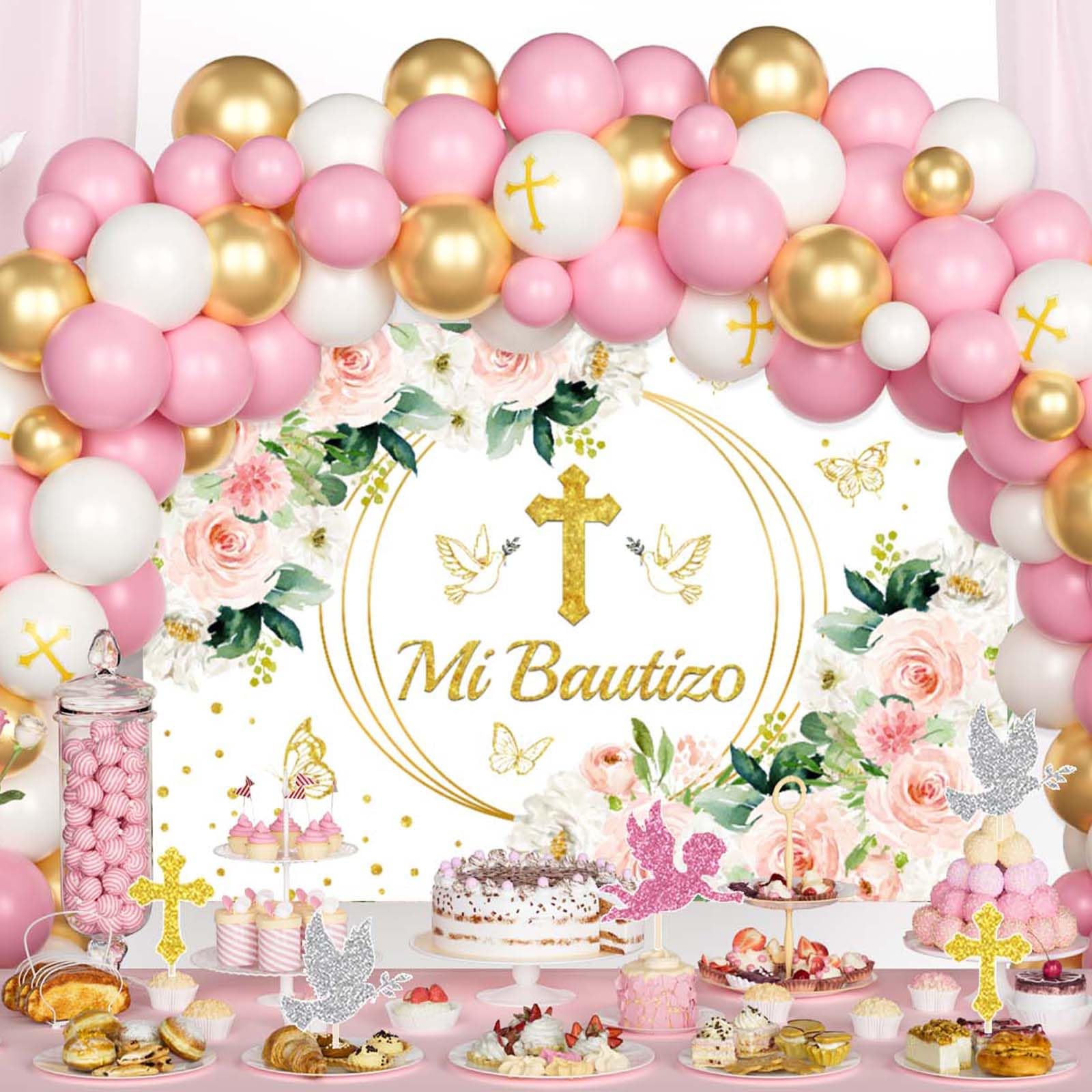 Hombae Mi Bautizo cake topper adds charming dessert centerpiece.