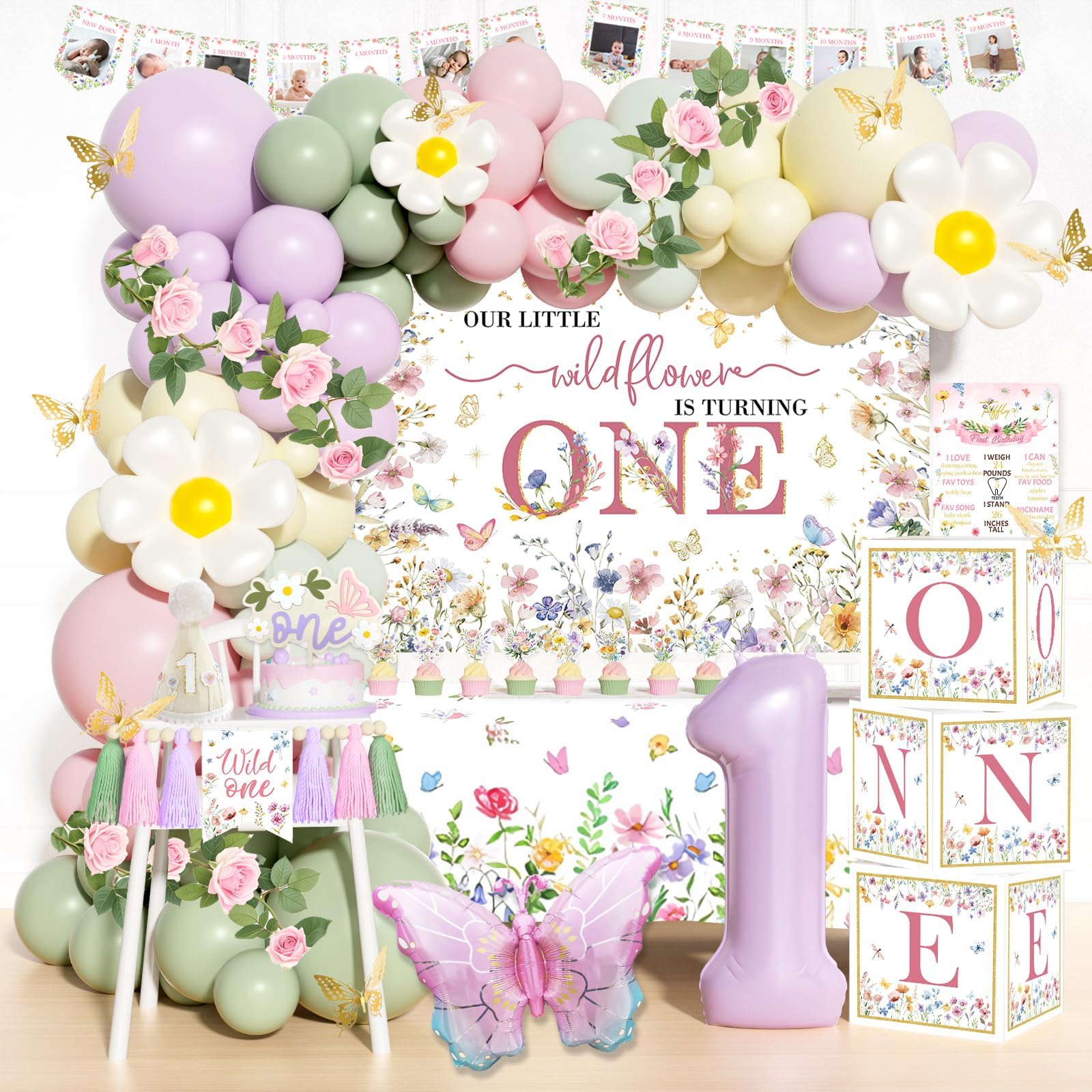 Hombae Wildflower 1st Birthday balloons create vibrant color for a charming celebration