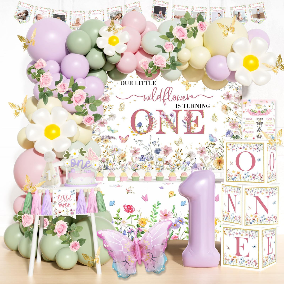 Hombae Wildflower 1st Birthday balloons create vibrant color for a charming celebration