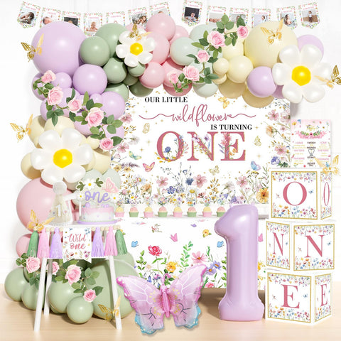 Hombae Wildflower 1st Birthday balloons create vibrant color for a charming celebration