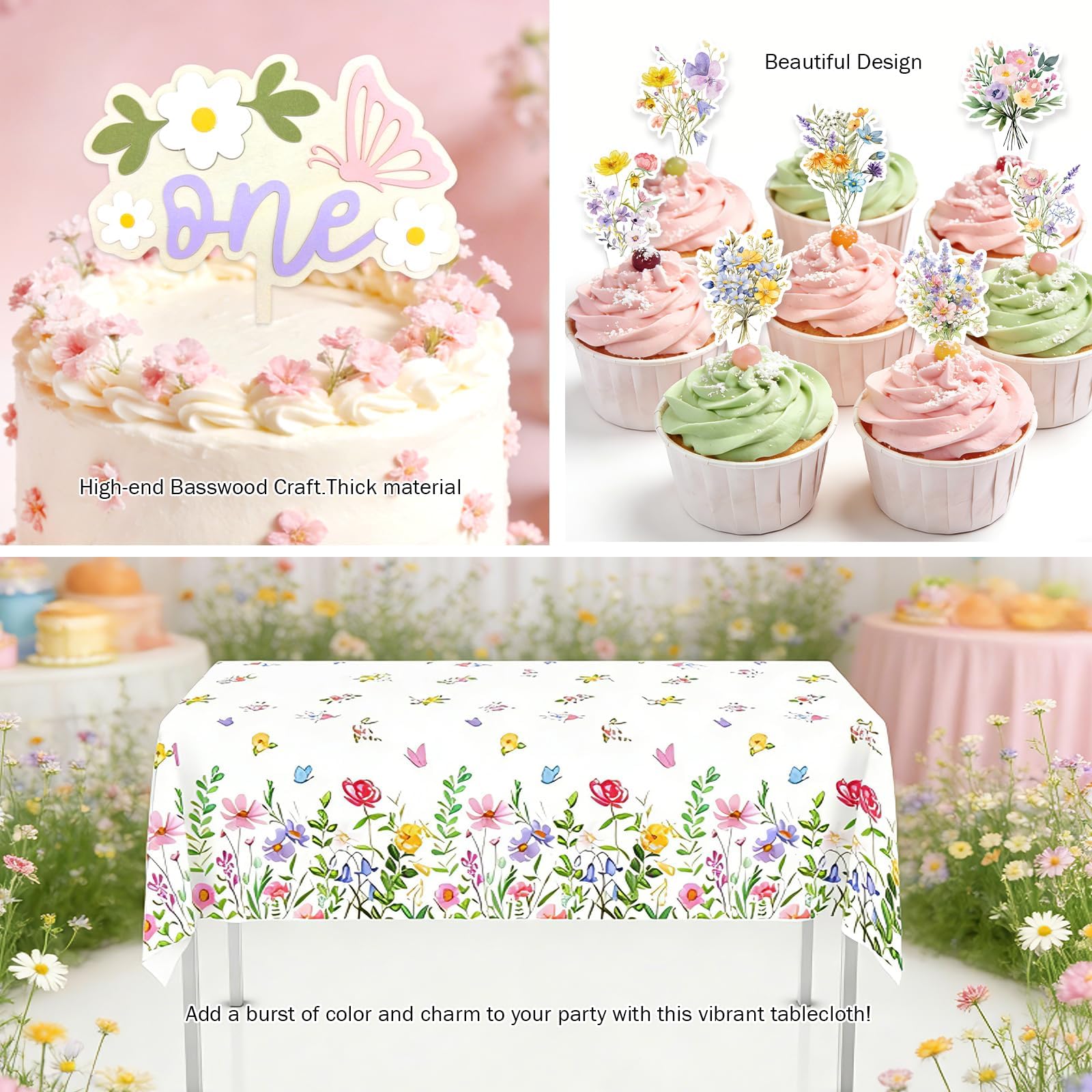 Hombae Wildflower birthday banner anchors the theme across the party space