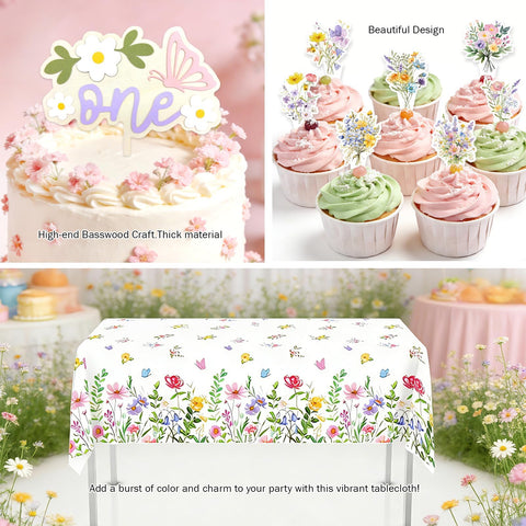 Hombae Wildflower birthday banner anchors the theme across the party space