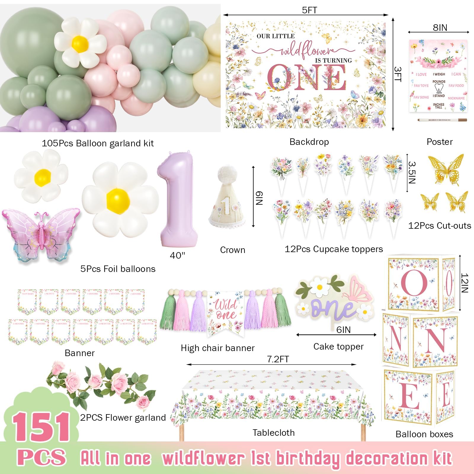 Hombae Wildflower floral backdrop sets a whimsical photo wall for the milestone