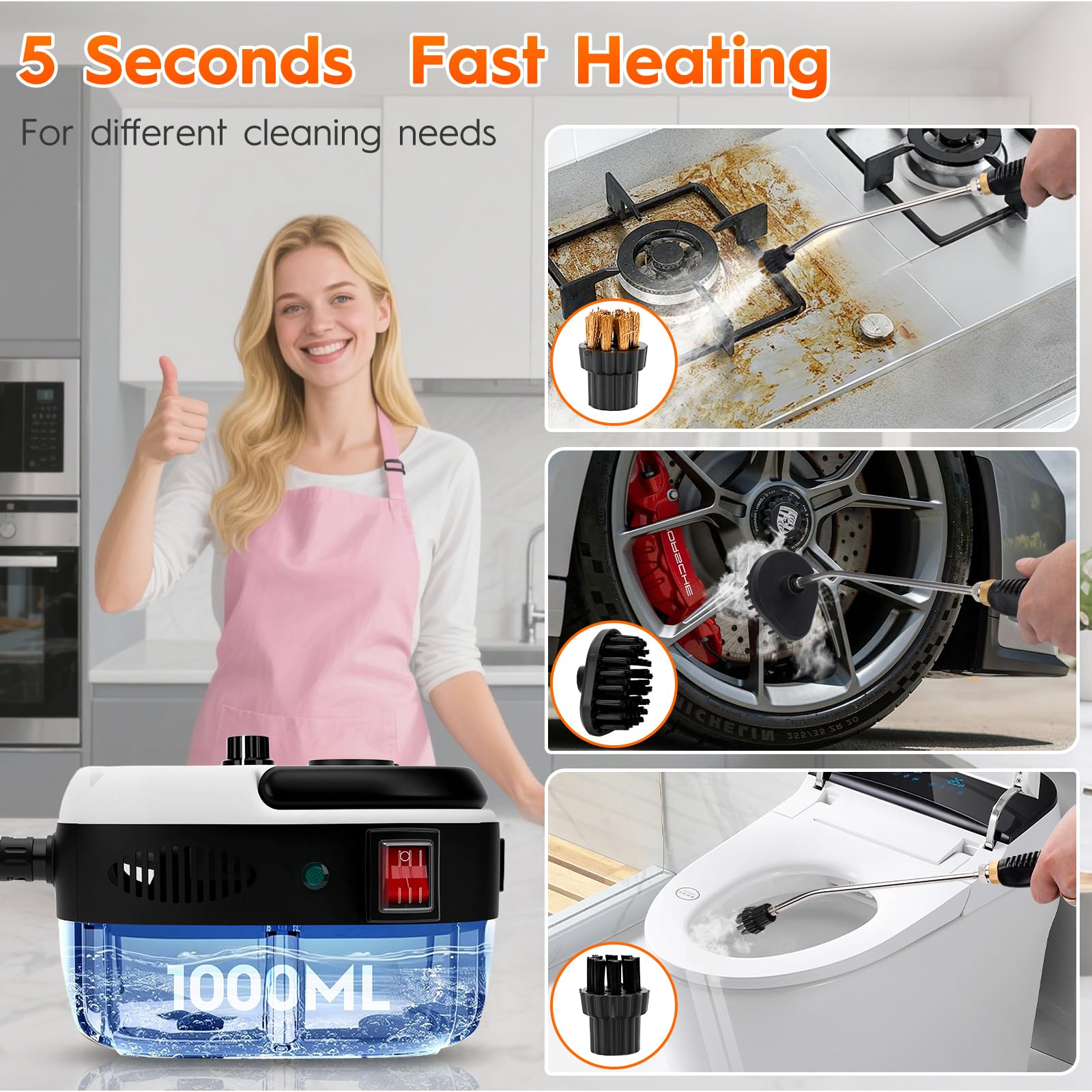Hombasing steam cleaner performing car cleaning scenario
