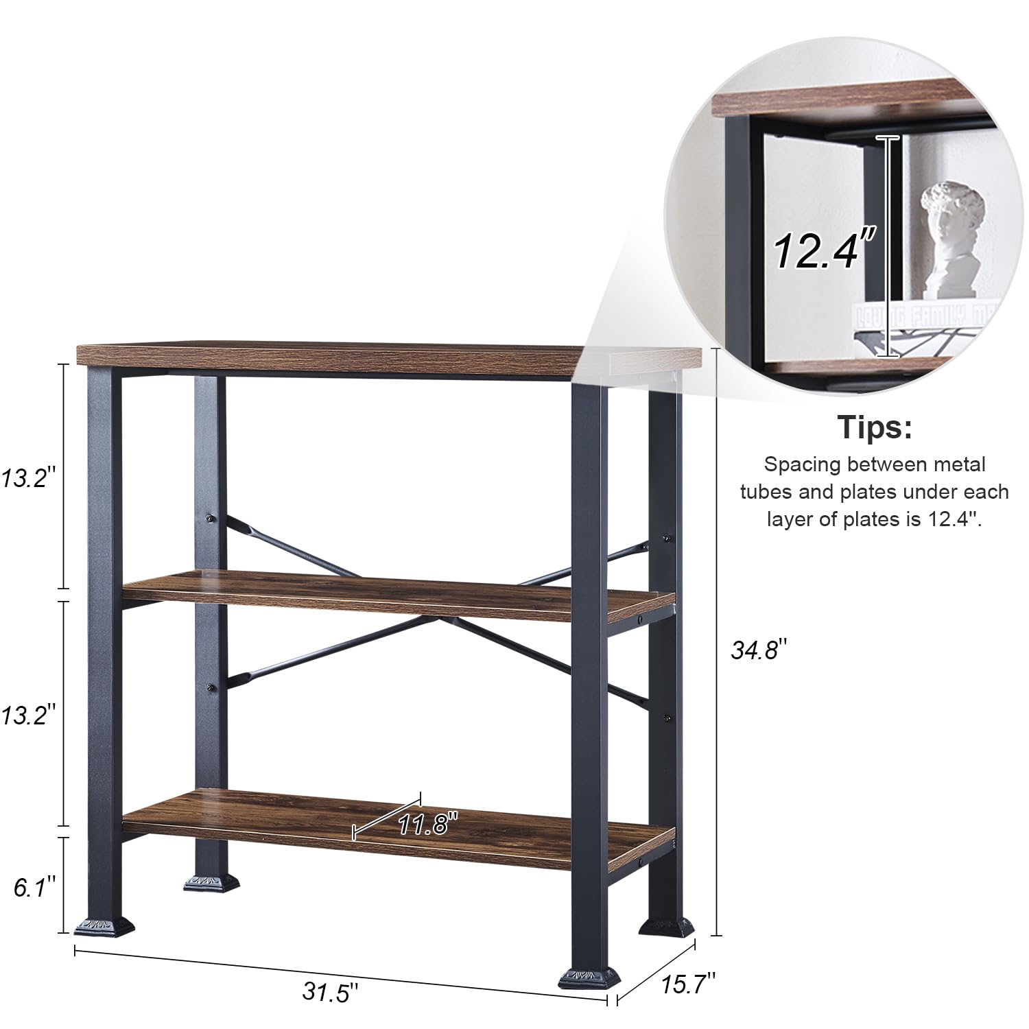 HOMBAZAAR 3-tier bookcase living room style; rustic industrial charm.