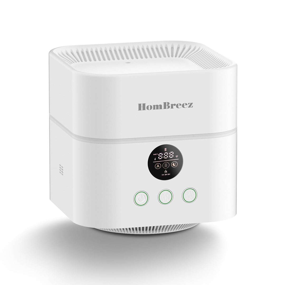 HomBreez air purifier front view for compact bedroom use and clean air.