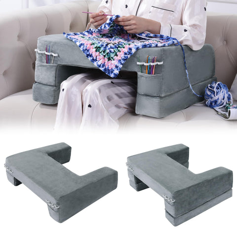 HOMBYS adjustable foam crochet pillow with side pocket for easy crochet tool access.