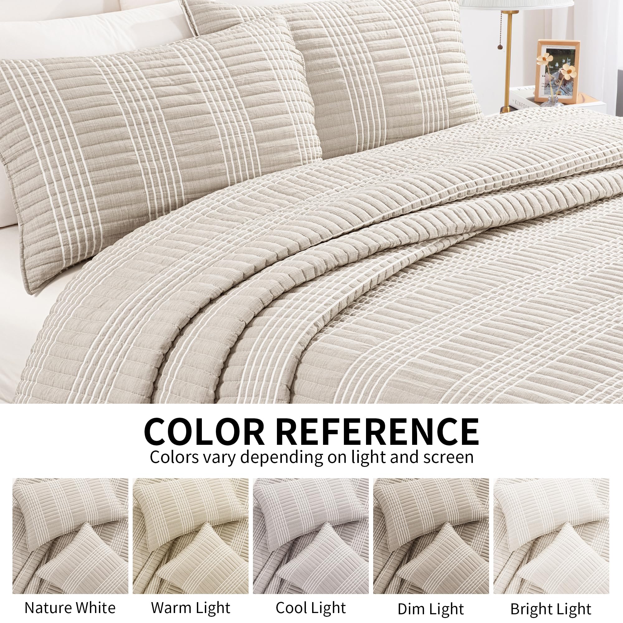 HOMBYS beige patchwork plaid design adds versatile decor to rooms