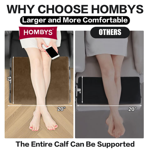 HOMBYS leg elevation pillow secures legs while resting in a recliner