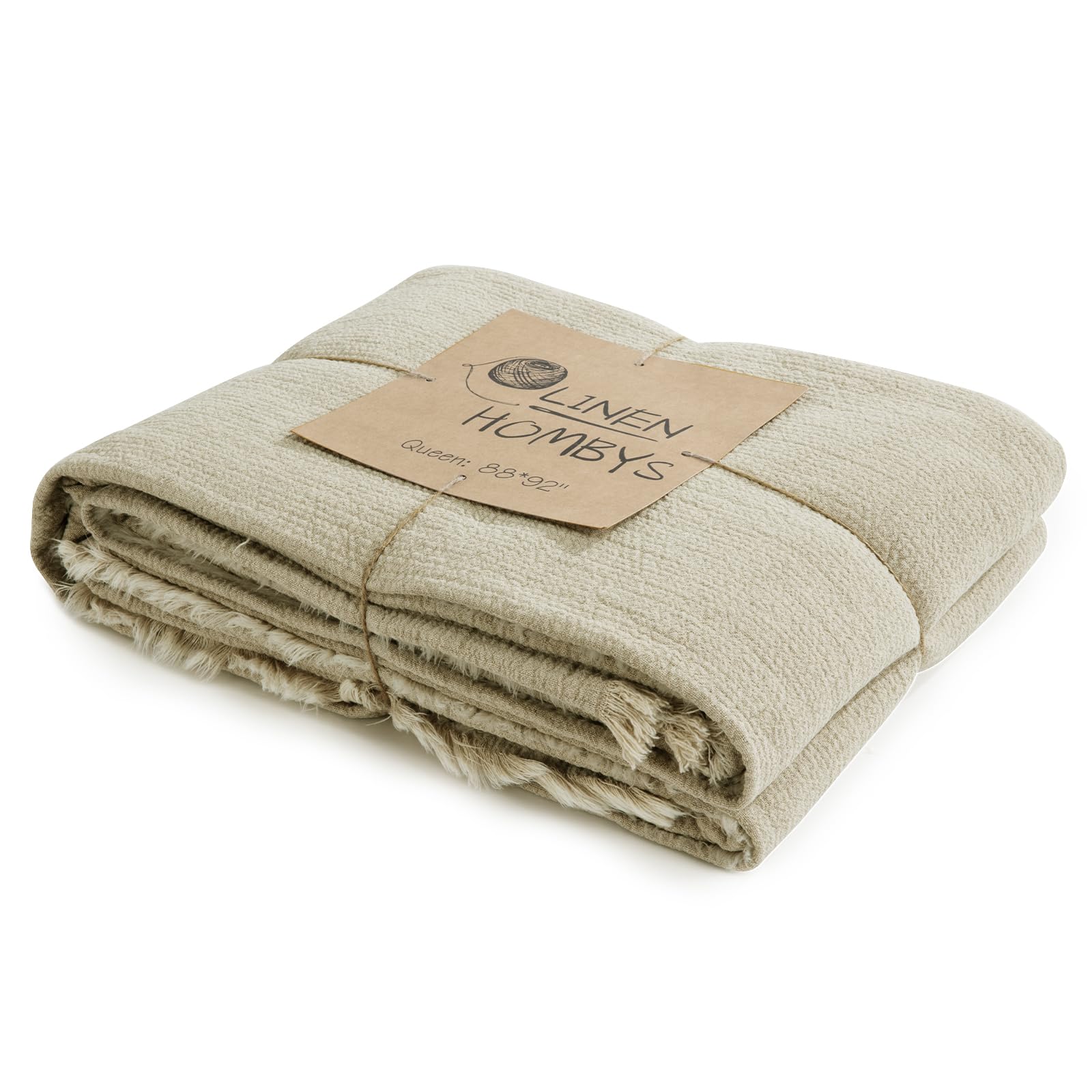 HOMBYS linen blanket in natural color, queen size, breathable and versatile for cooler nights.