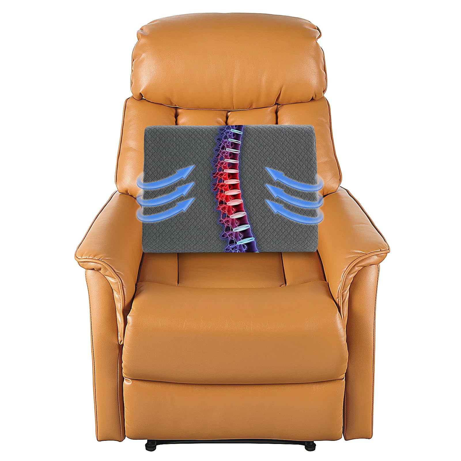 Pillow dimensions show broad lumbar coverage for many chairs