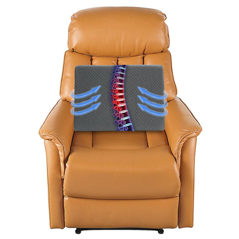 Pillow dimensions show broad lumbar coverage for many chairs