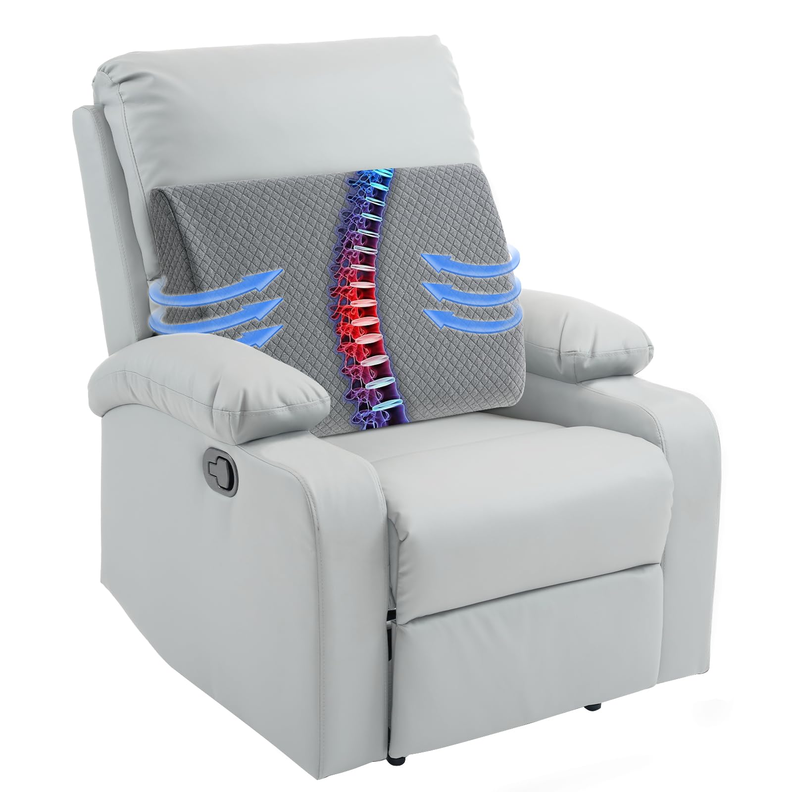 HOMBYS lumbar pillow in recliner front view supports posture during reading