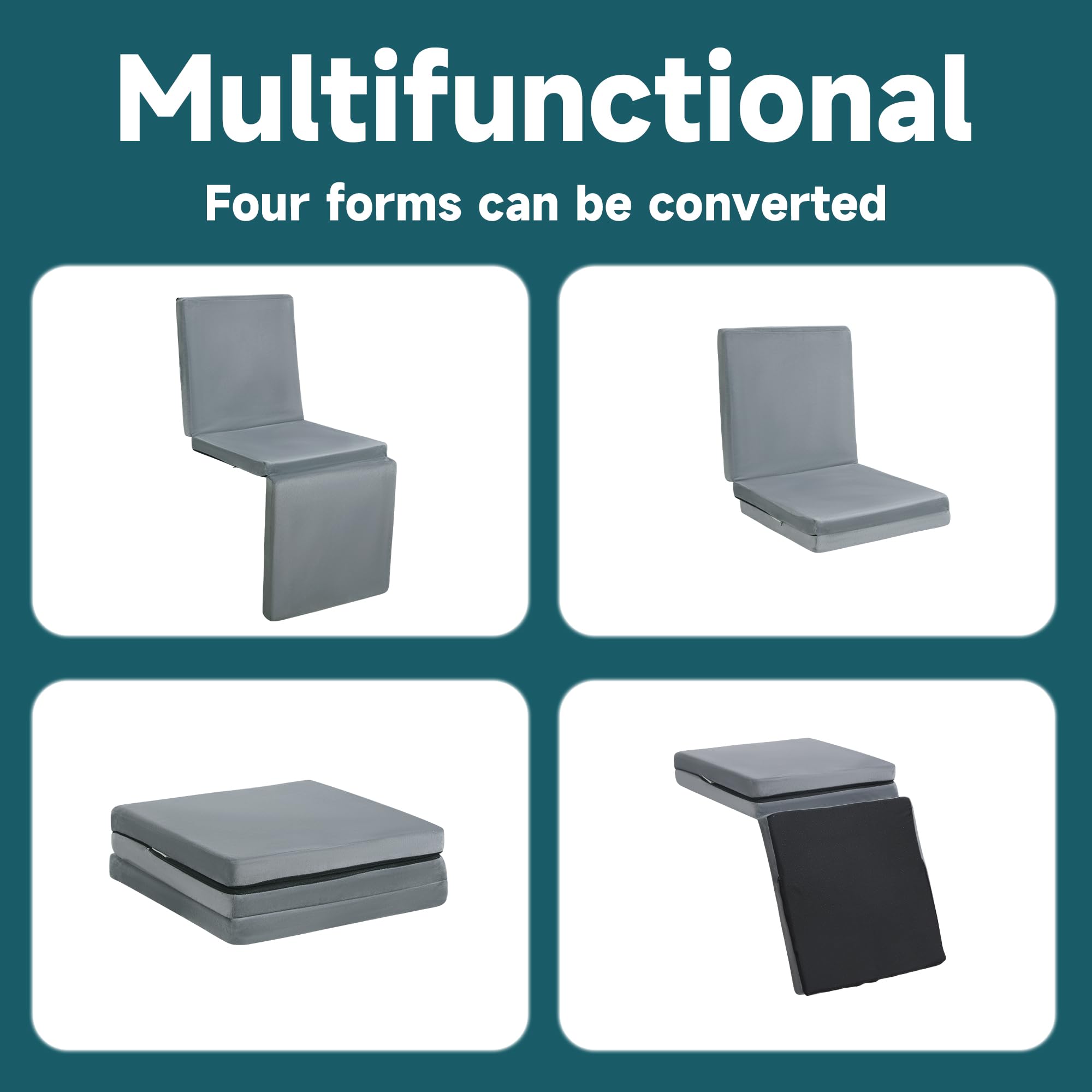 HOMBYS height-adjustable cushion shown unfolded and folded.