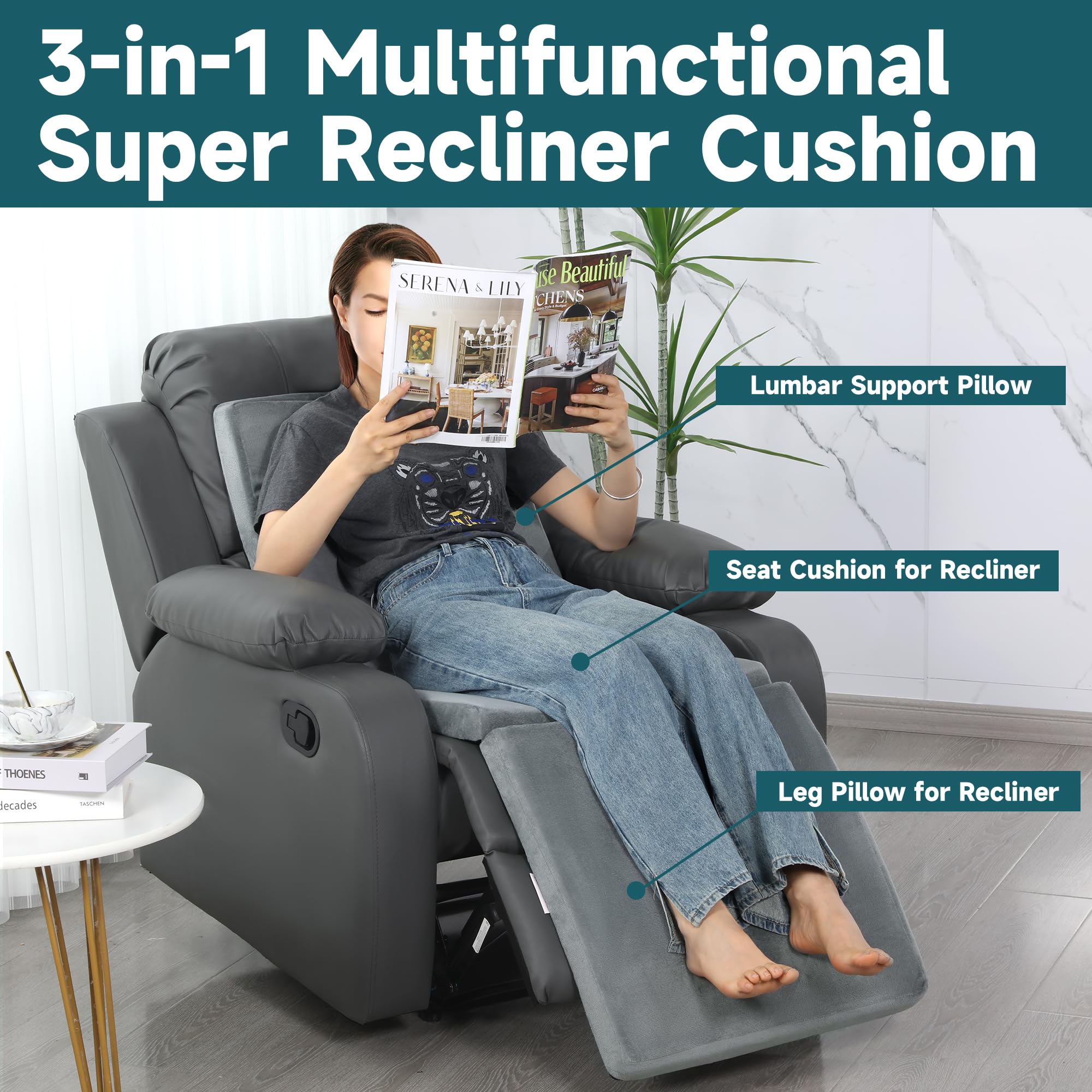 HOMBYS recliner leg pillow provides elevated leg comfort.