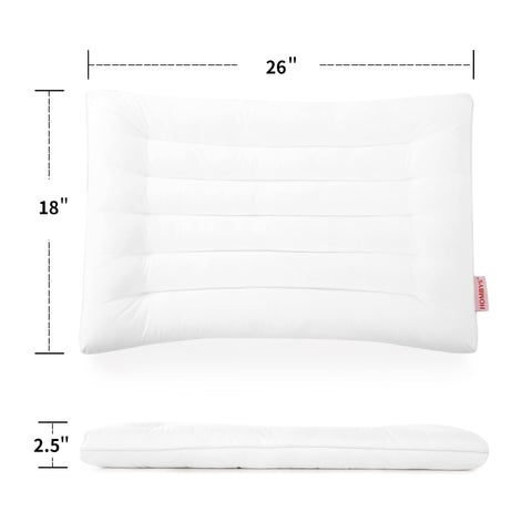 HOMBYS Ultra Thin Flat Pillow side view shows 2.5 inch height for back sleepers.