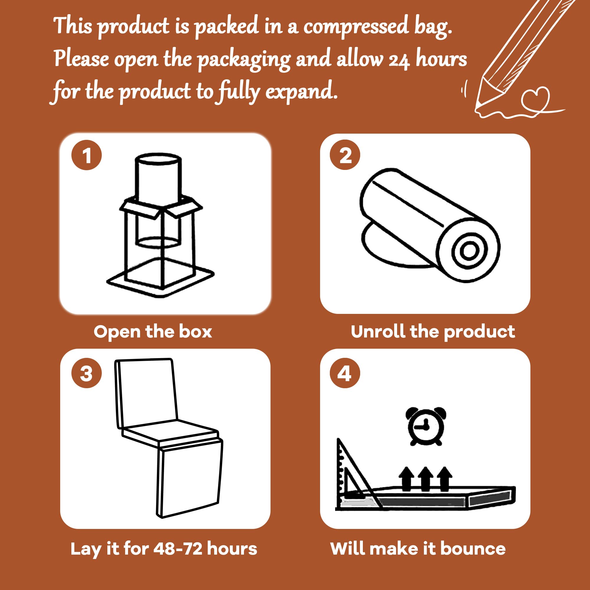 HOMBYS vacuum-packed packaging shown needing time to regain shape.