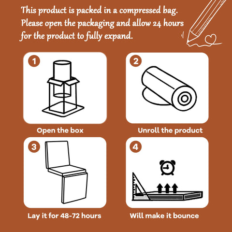 HOMBYS vacuum-packed packaging shown needing time to regain shape.