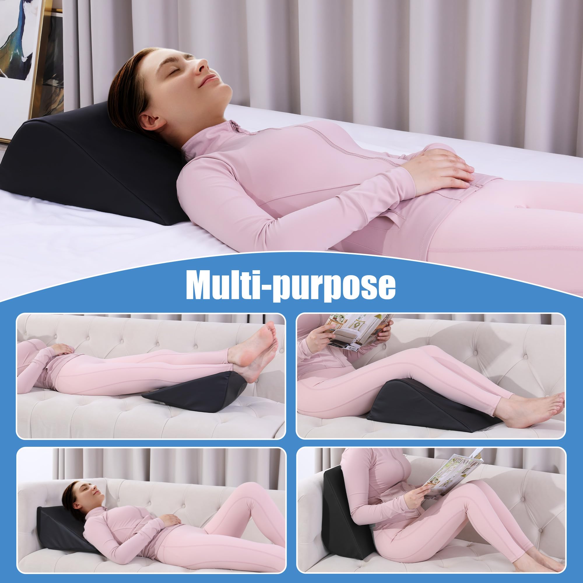 HOMBYS wedge bolster multi-functional use as leg rest or headrest.
