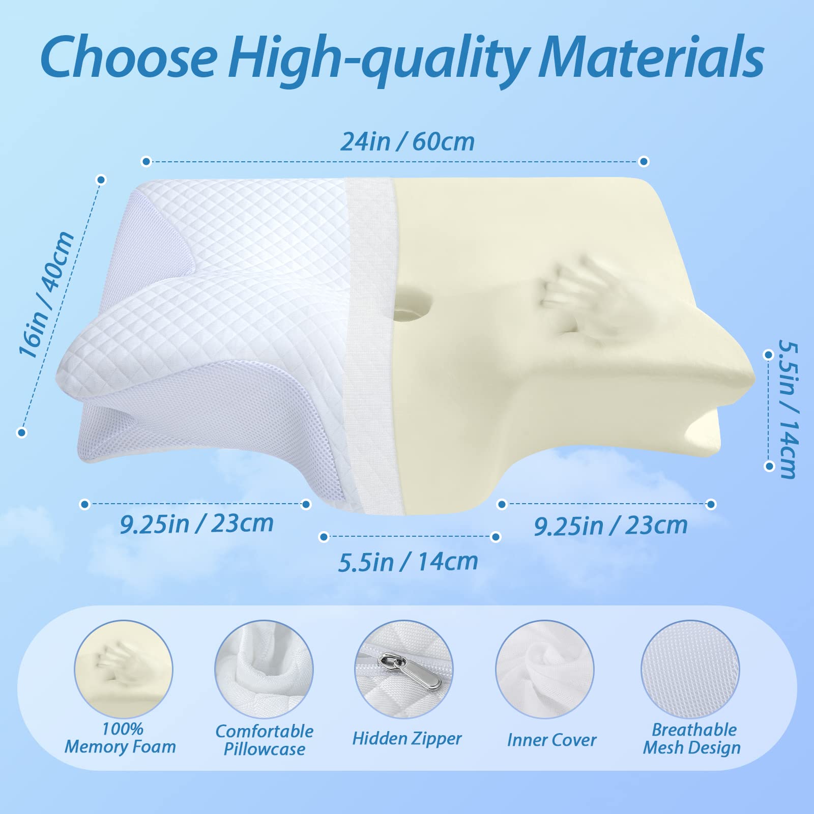 Homca 2-in-1 neck pillow contour side for spinal alignment.