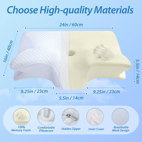 Homca 2-in-1 neck pillow contour side for spinal alignment.
