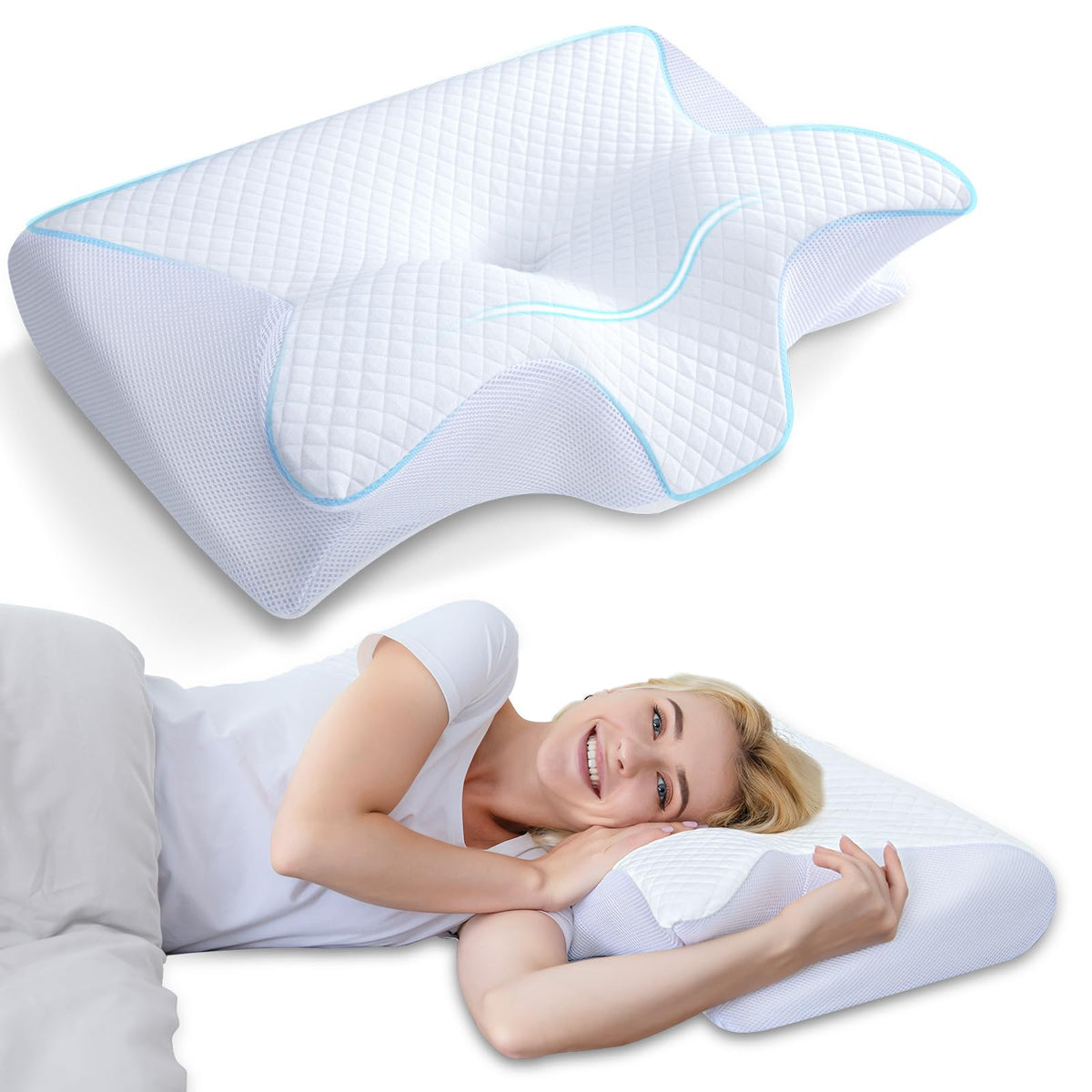 Homca memory foam cervical pillow front view for neck support.