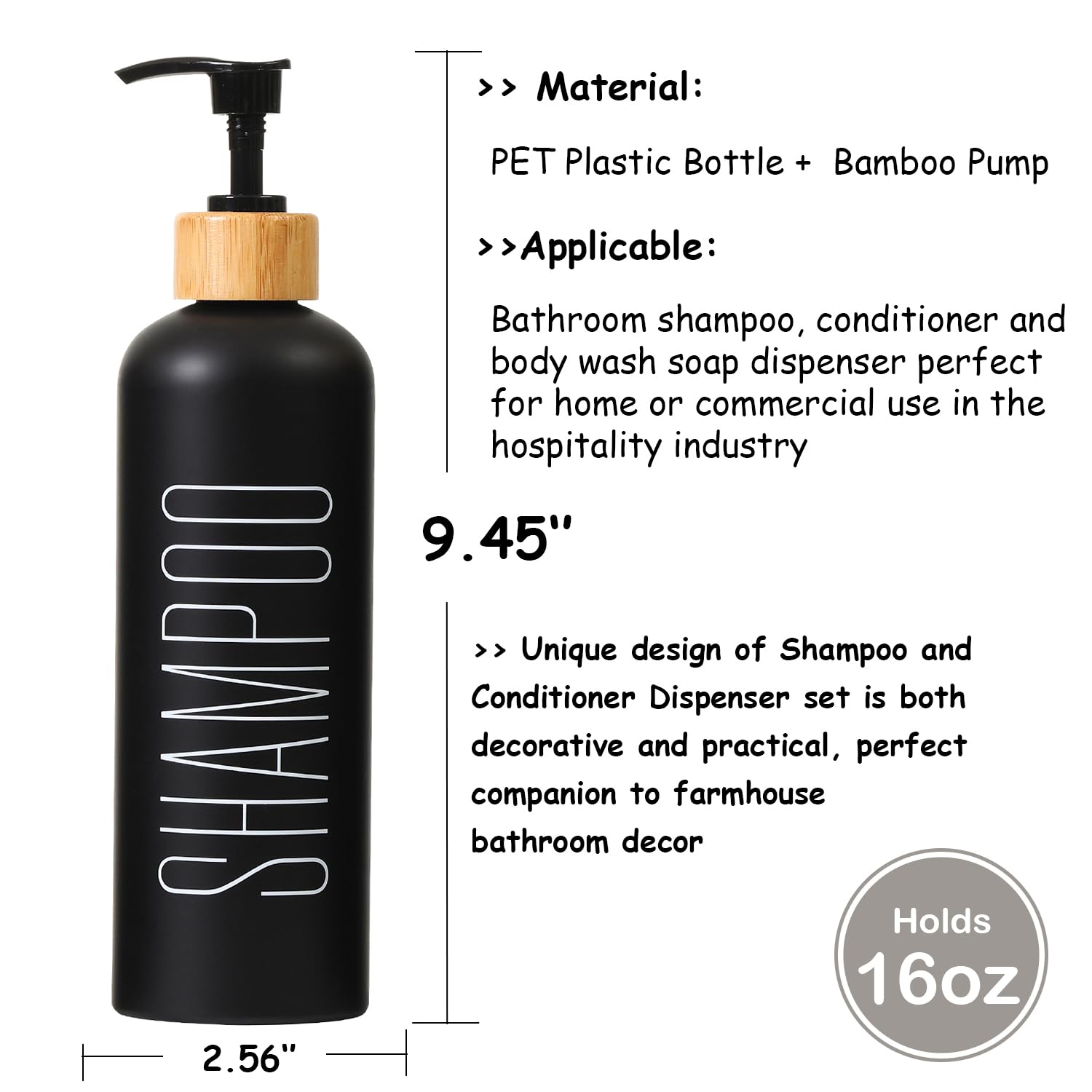 HOMCDALY 16oz body wash pump bottle in black, perfect for guest bathrooms.