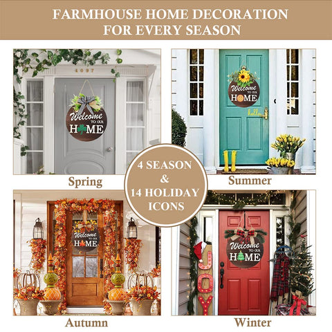HOMCDALY four-season wreaths display on entry for year-round charm.