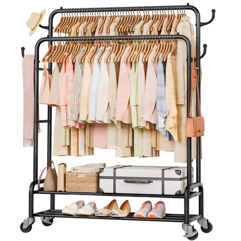 Homde heavy duty clothes rack front view showing sturdy construction for versatile storage.