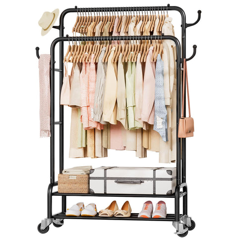 Homde heavy-duty clothes rack front view highlights double rod capacity for bulky garments.