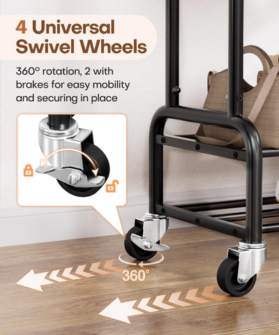 Homde heavy-duty clothes rack on wheels enables easy relocation around your home.