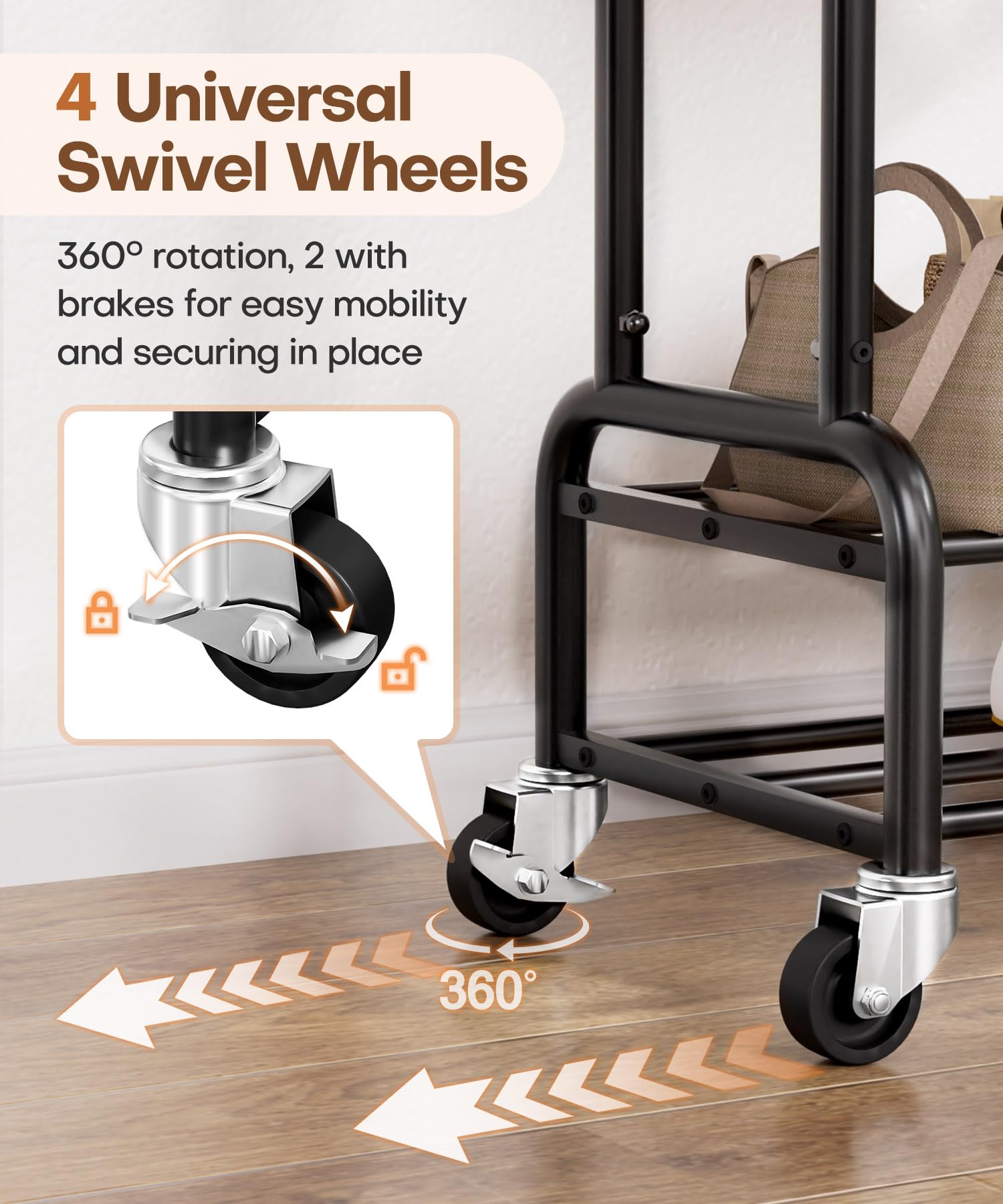 Homde heavy duty clothes rack rolling wheels enable easy relocation for laundry days.