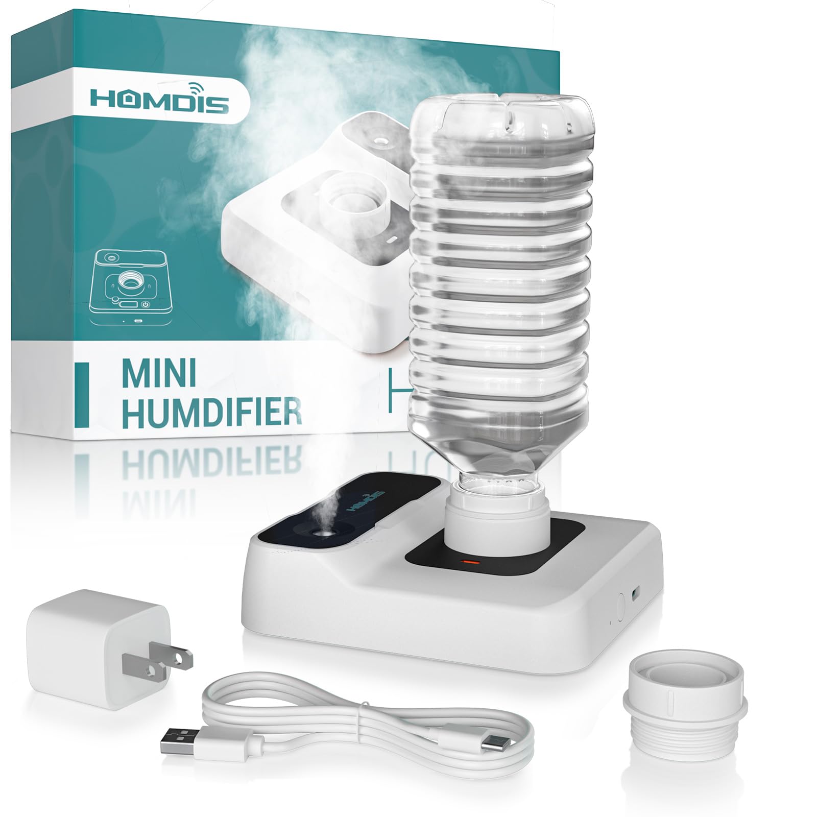 HOMDIS Travel Humidifier demonstrates battery-powered operation for long cordless mist on the go.
