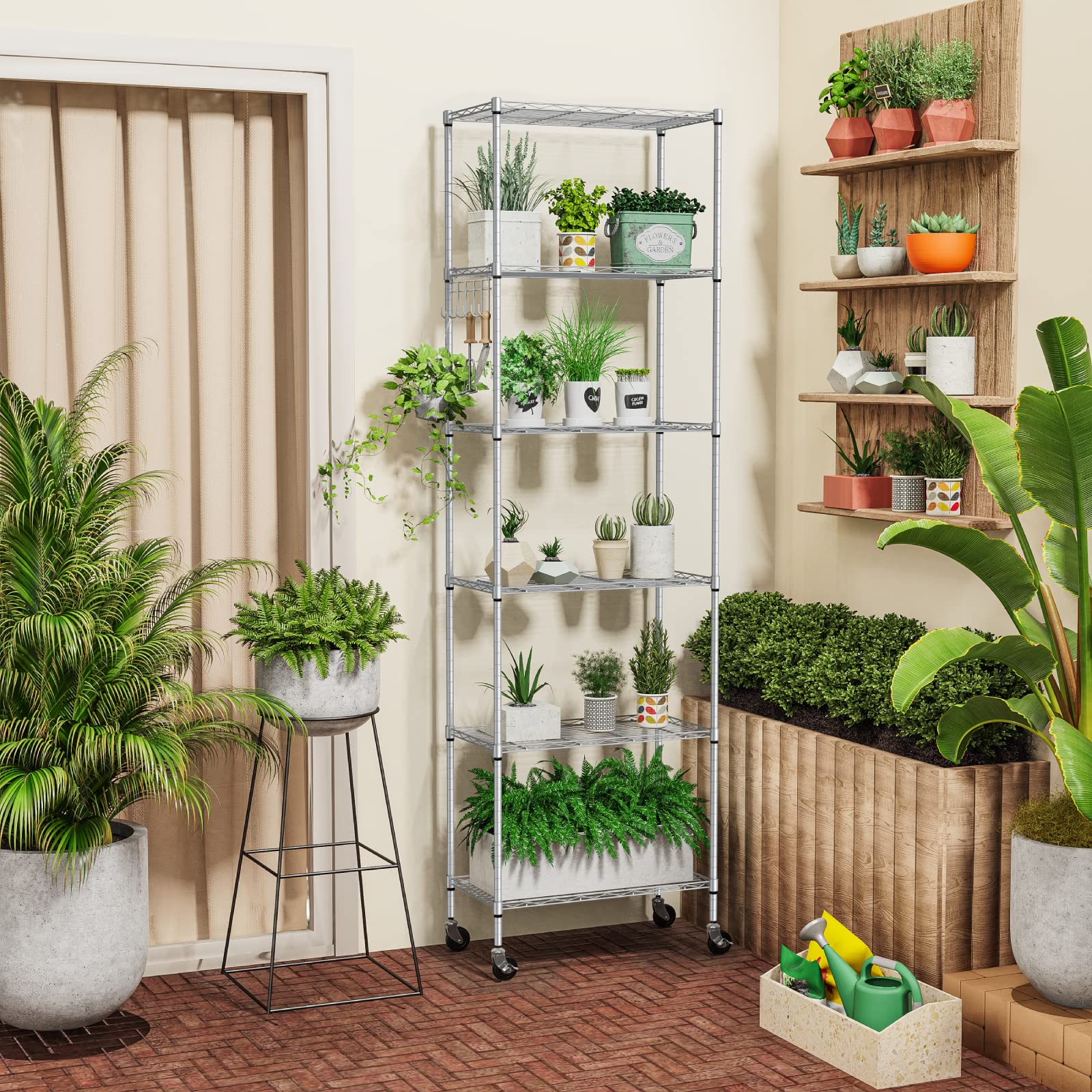 Homdox 6-tier shelving unit adjustable shelves, customize layout to fit items.