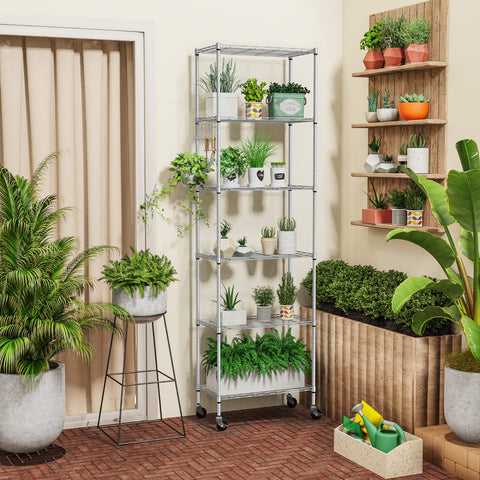 Homdox 6-tier shelving unit adjustable shelves, customize layout to fit items.