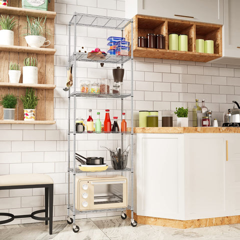 Homdox 6-tier shelving unit caster wheels, easy mobility for any room.