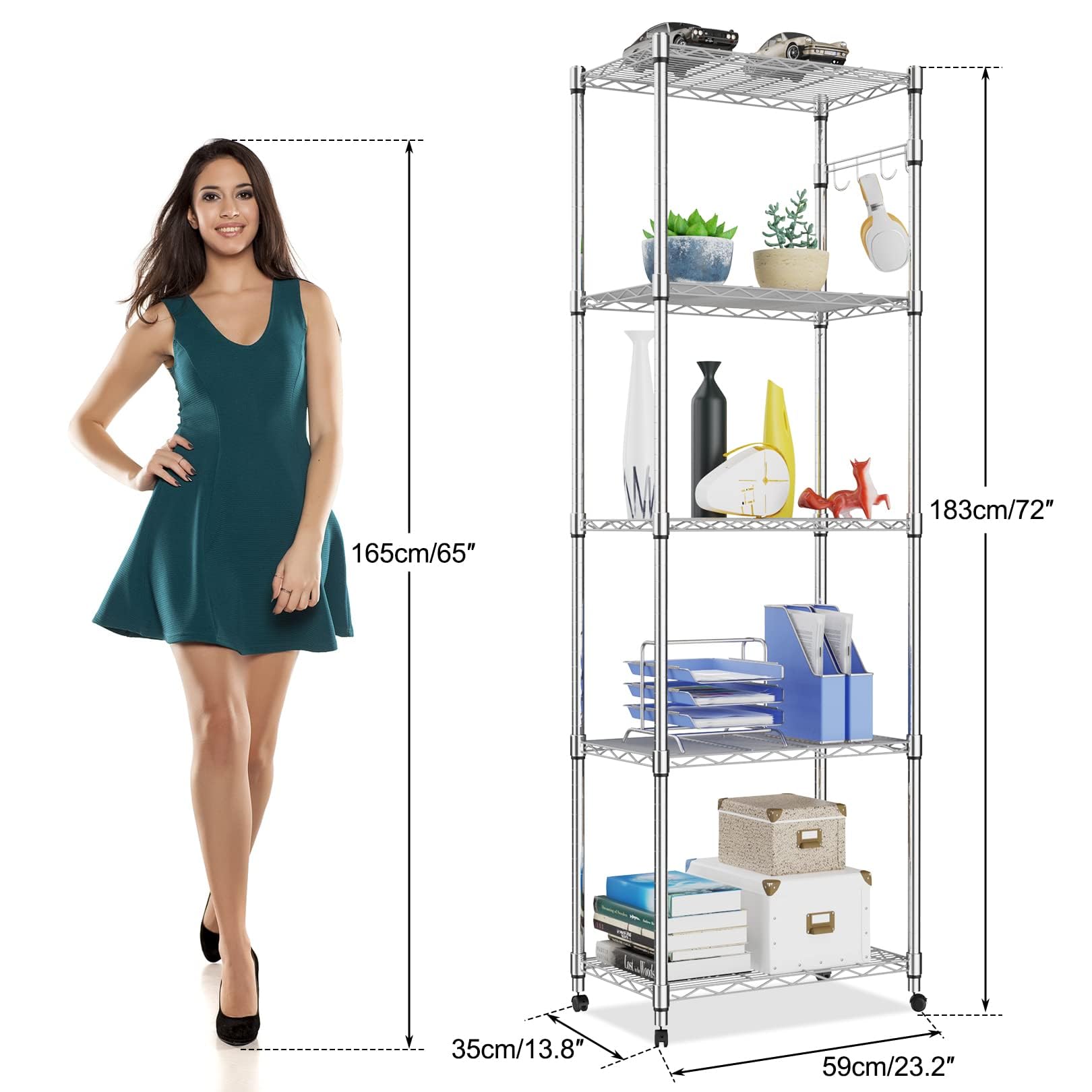 Homdox adjustable-height shelves adapt to various item sizes.