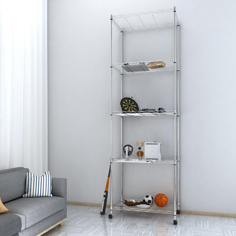 Homdox heavy-duty chrome wire shelves offer sturdy storage capacity.