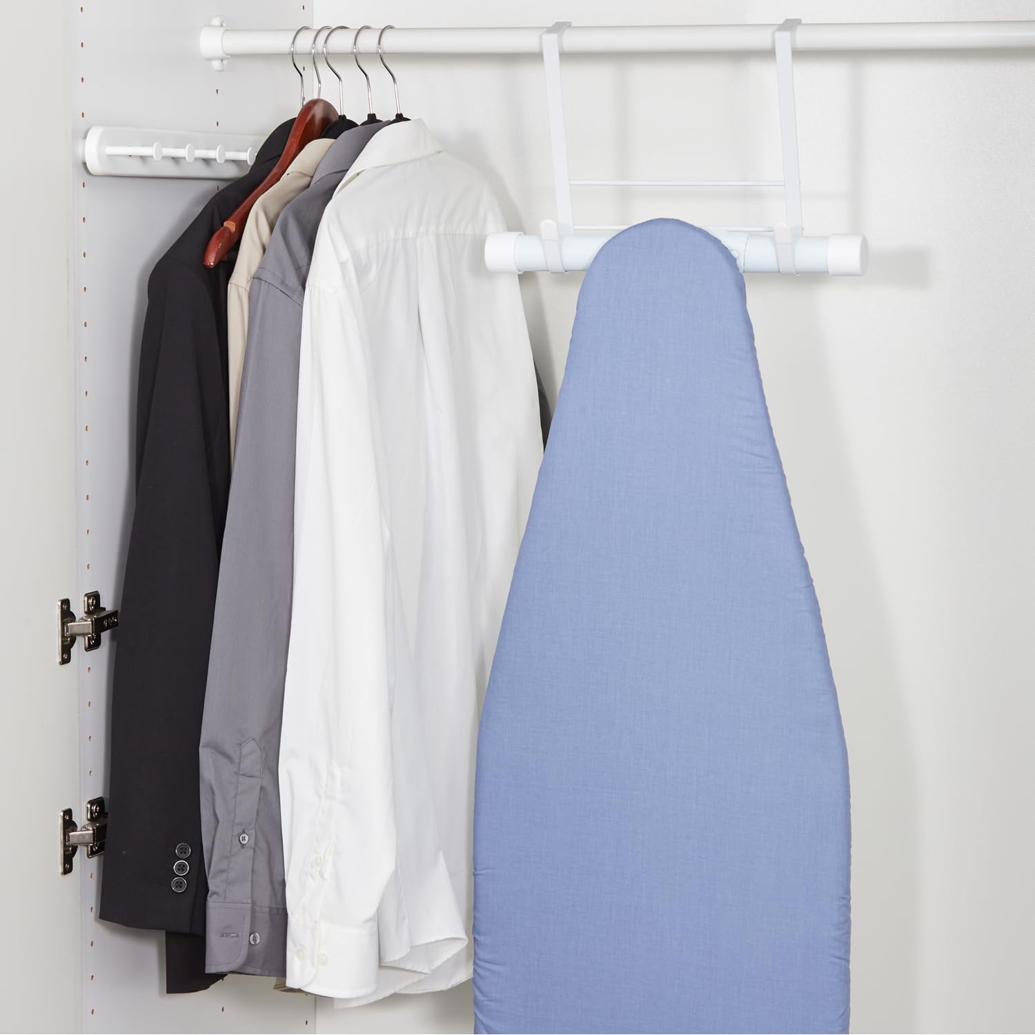 Home Basics door-mount ironing board holder attached to a standard door
