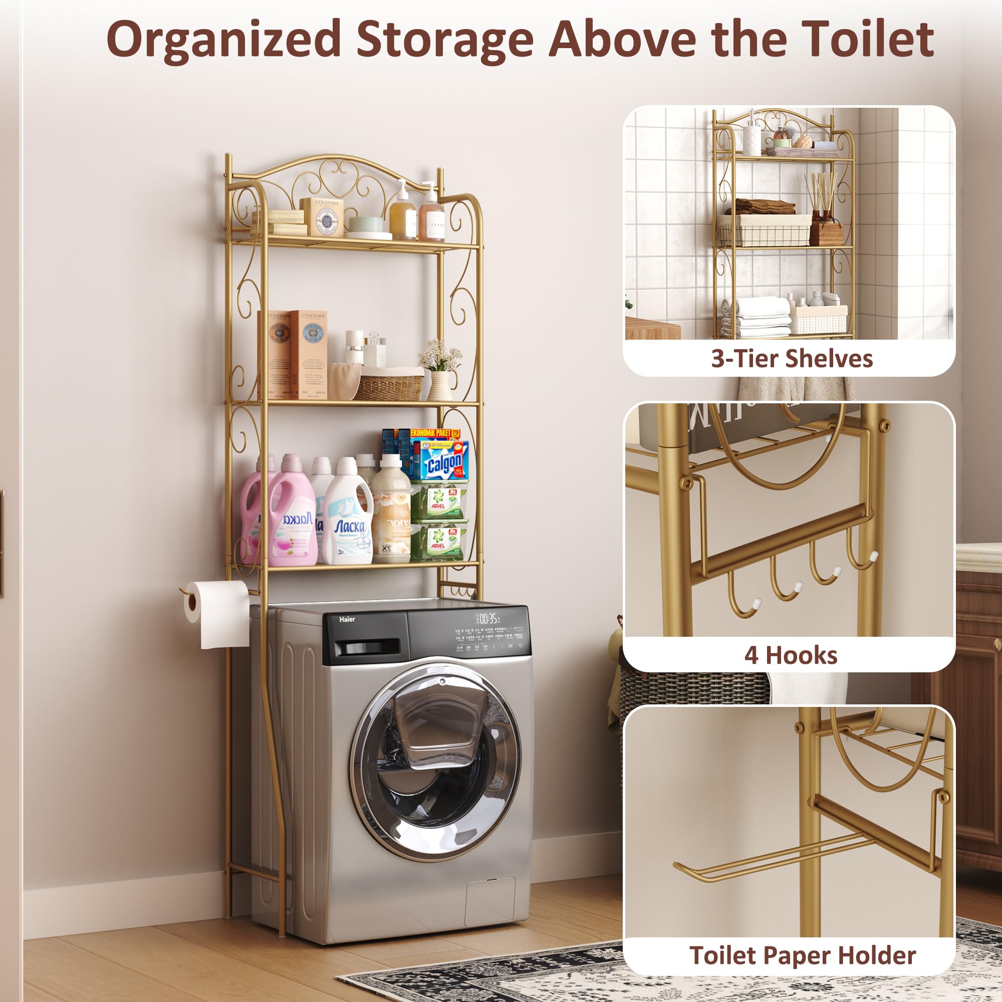 HOME BI 3 tier bathroom organizer on toilet clutter free spaces