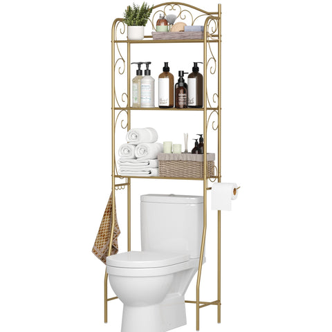 HOME BI over-toilet shelf front view in gold space saving design